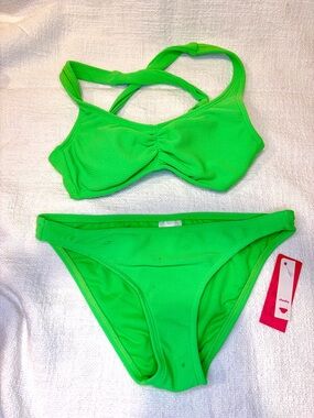 Neon Green Bikini Set - Textured/Cinched Front - XS - NWT